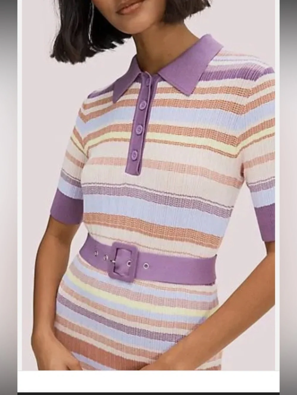 kate spade Pastel multi Striped Polo knit  Dress in Lavender Collar belt S